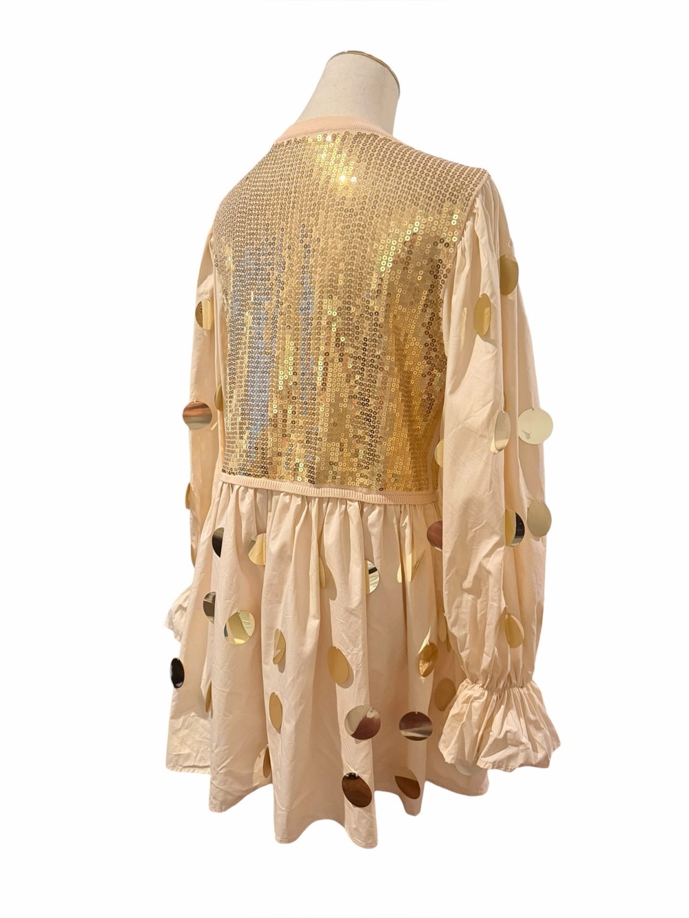 Queen of Sparkles Gold Paillette Sequin Babydoll Dress Long Sleeve S - Picture 9 of 16